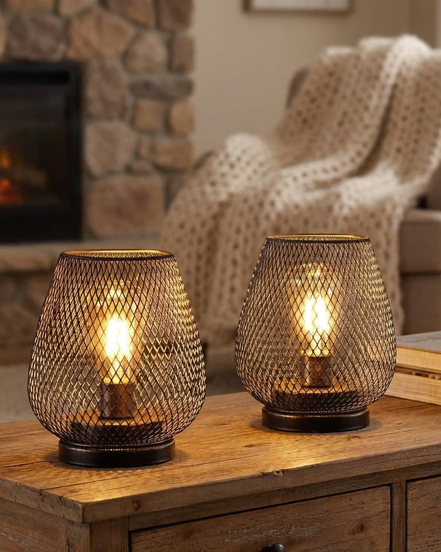 Lampa stołowa bezprzewodowa LED z ciepłym światłem, zestaw 2 sztuk z siateczkowym 0