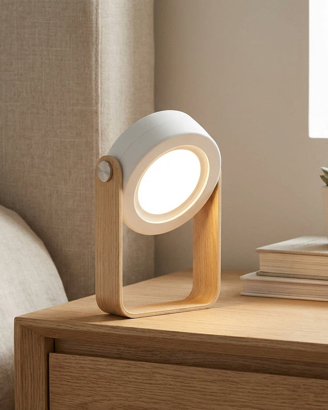 Lampa stołowa bezprzewodowa LED z dotykowym sterowaniem, nowoczesny design w drewnie i metalu, 1