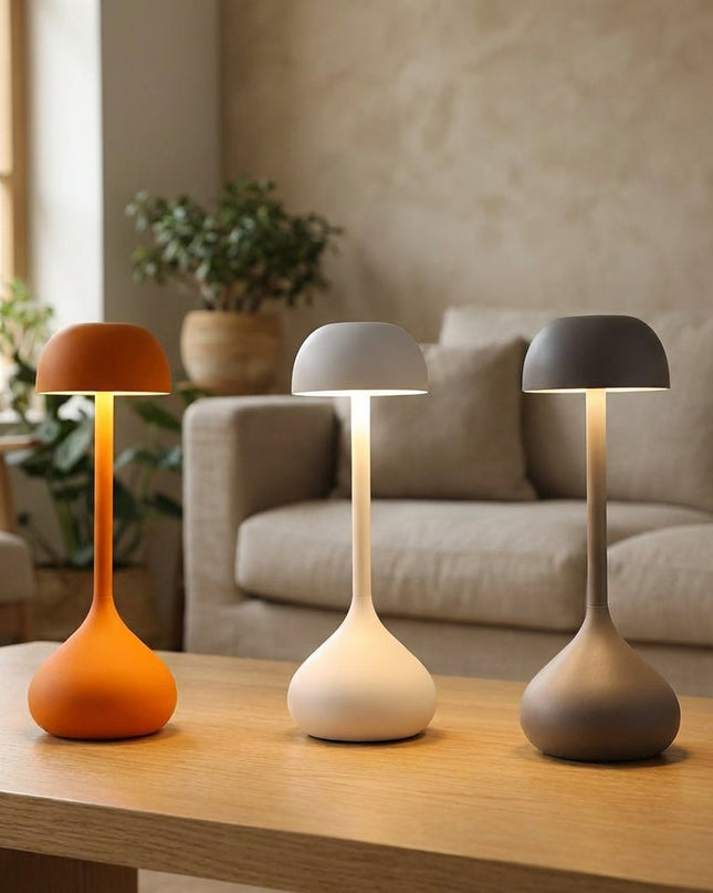 Lampa stołowa bezprzewodowa LED z regulacją jasności w nowoczesnym designie grzybka, wykonana z 1