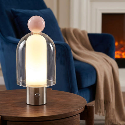 Lampa stołowa bezprzewodowa z regulacją jasności, szklana obudowa, nowoczesny design, ciep 1