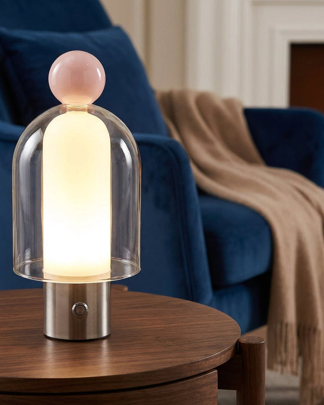 Lampa stołowa bezprzewodowa z regulacją jasności, szklana obudowa, nowoczesny design, ciep 1