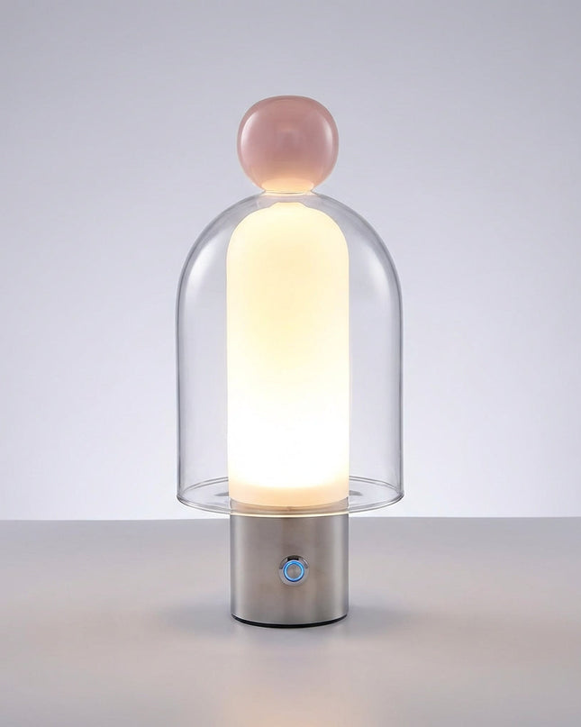 Lampa stołowa bezprzewodowa z regulacją jasności, szklana obudowa, nowoczesny design, ciep 2