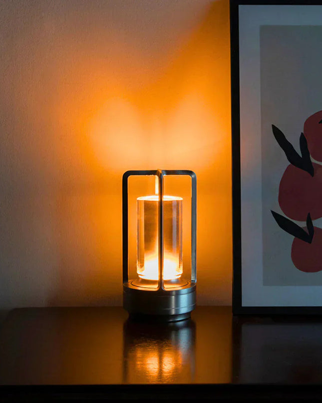 Elegancka czarna lampa stołowa z panelem dotykowym i portem USB, kryształowe wykończenie, ideal 0