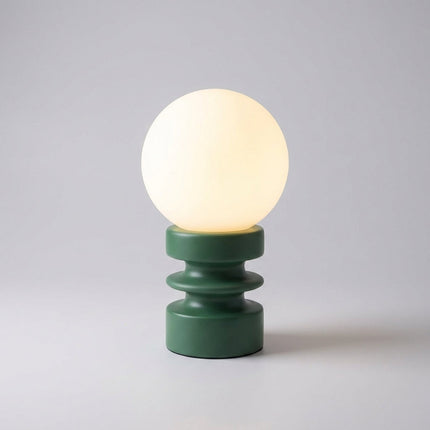 Lampa stołowa LED z matowym kloszem i drewnianą podstawą, styl vintage minimalistyczny, idealna do salon 0