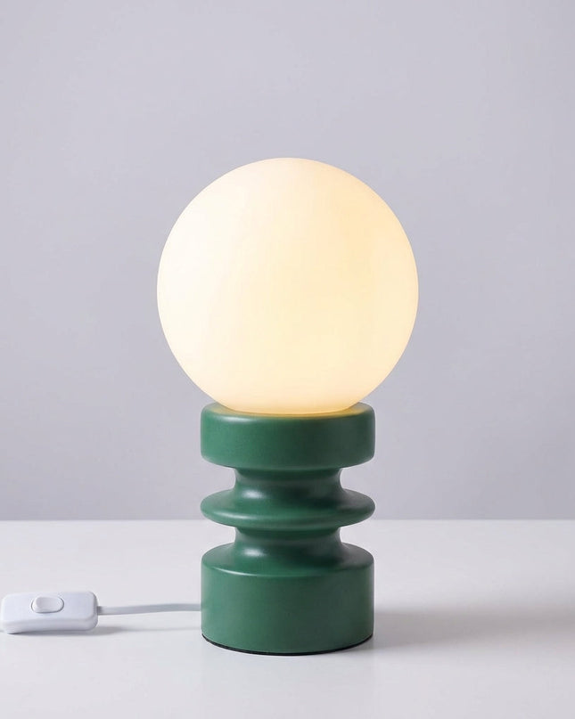 Lampa stołowa LED z matowym kloszem i drewnianą podstawą, styl vintage minimalistyczny, idealna do salon 2