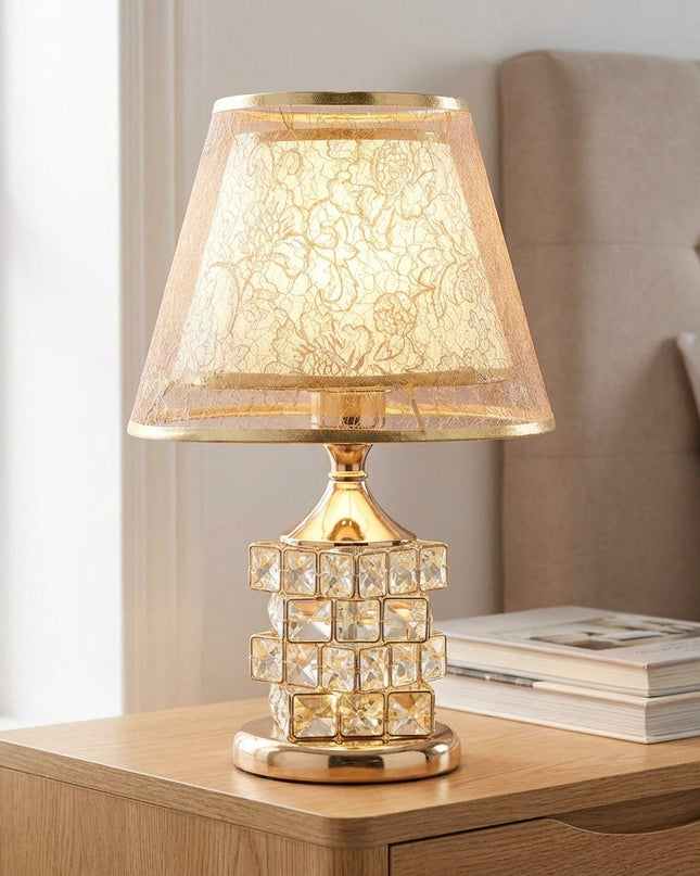 Lampa stołowa LED z regulacją światła i kryształowymi akcentami, nowoczesny design idealny do salonów. 1