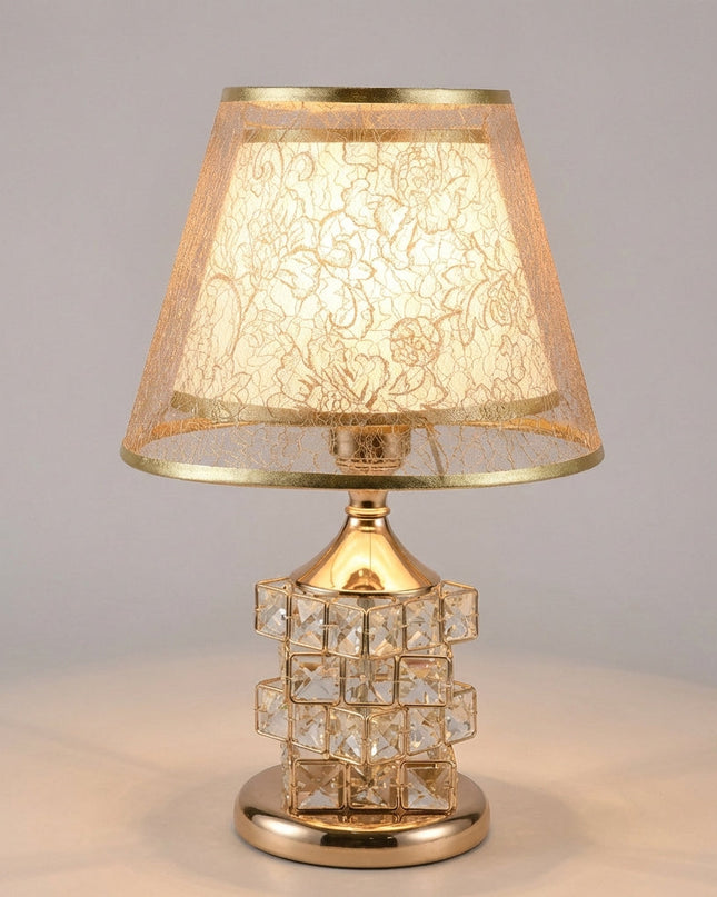 Lampa stołowa LED z regulacją światła i kryształowymi akcentami, nowoczesny design idealny do salonów. 2