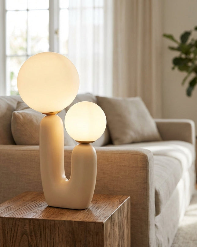 Lampa stołowa LED 49cm z regulowanym oświetleniem, szklanym kloszem i nowoczesną rze 1