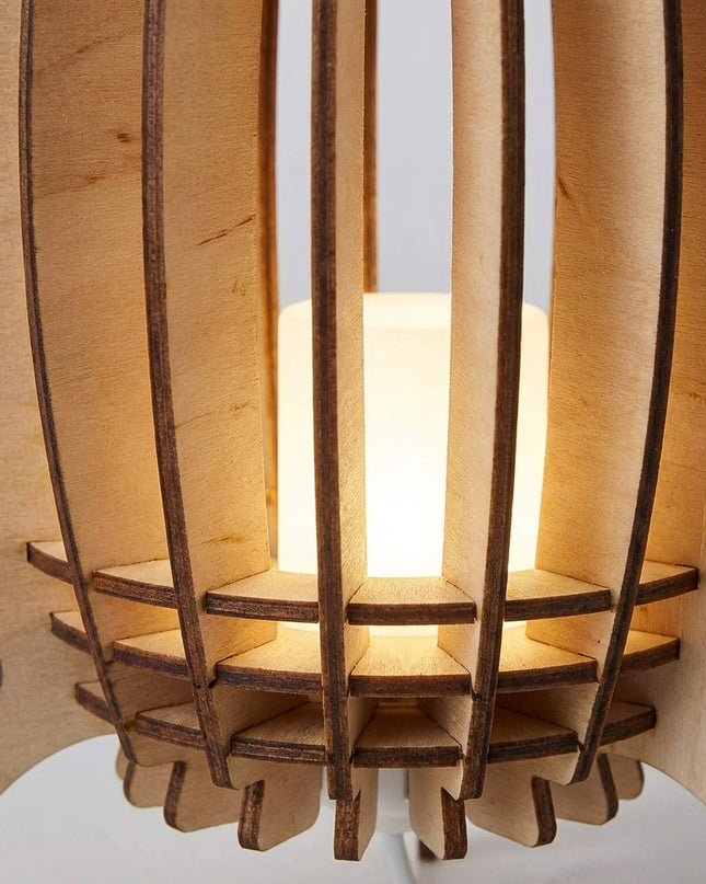 Lampa stołowa rakietowa z ciepłym światłem, ręcznie wykonana z drewna bukowego, idealna do salonów 3