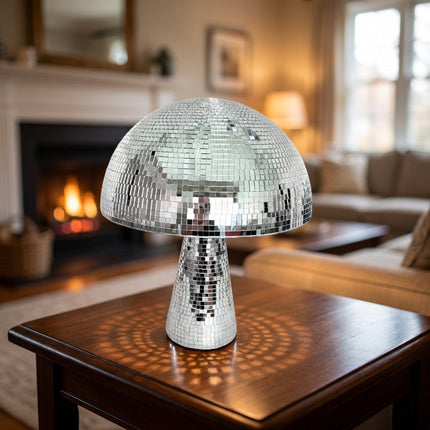 Lampa stołowa retro w kształcie grzyba z lustrzaną mozaiką szklaną, idealna jako dekor 1