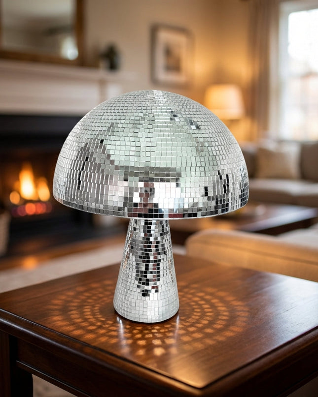 Lampa stołowa retro w kształcie grzyba z lustrzaną mozaiką szklaną, idealna jako dekor 1