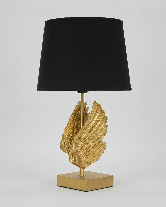Lampa stołowa rzeźbiona z ciemnym abażurem i złotymi akcentami, idealna do elegan 1