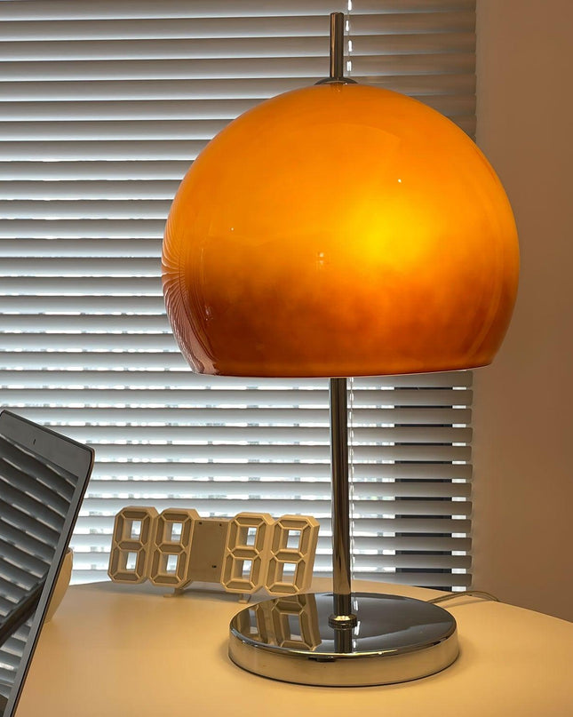 Lampa Stołowa Szklana Bauhaus z Bursztynowym Kloszem – Nowoczesne Lampy Stołowe do Salonów, Wysokość 55 cm 3