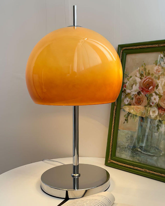 Lampa Stołowa Szklana Bauhaus z Bursztynowym Kloszem – Nowoczesne Lampy Stołowe do Salonów, Wysokość 55 cm 6