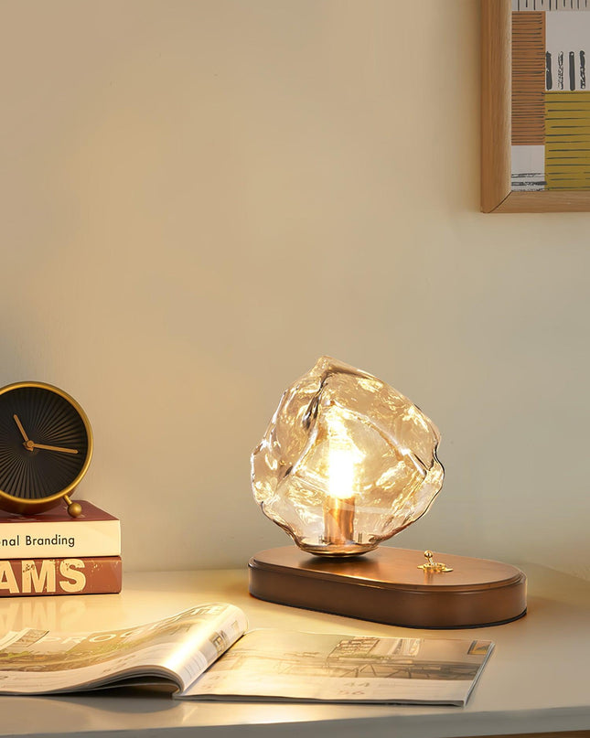Lampa Stołowa Szklana Icestone z Metalową Podstawą do Salonów – Elegancka i Funkcjonalna Lampka Stołowa 3