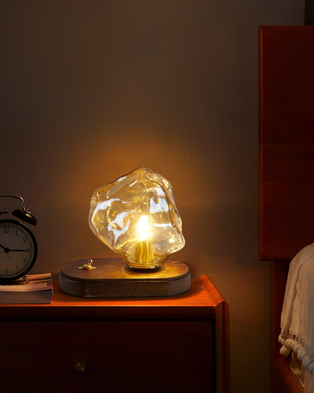 Lampa Stołowa Szklana Icestone z Metalową Podstawą do Salonów – Elegancka i Funkcjonalna Lampka Stołowa 7