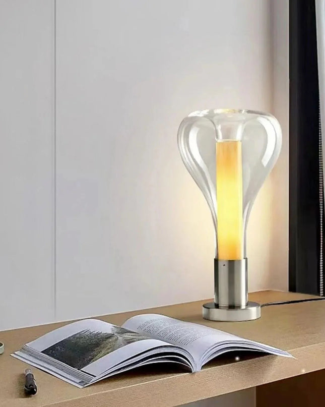 Lampa Stołowa Szklana Lava Art z Efektem Lawy – Nowoczesne Lampy Stołowe do Salonów, 22 cm średnicy, Oświetlenie LED 0