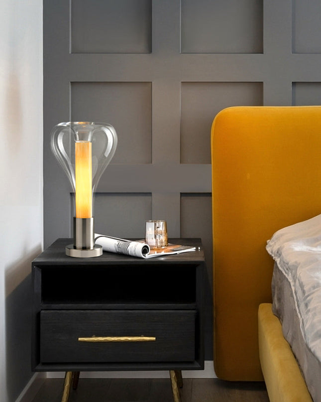 Lampa Stołowa Szklana Lava Art z Efektem Lawy – Nowoczesne Lampy Stołowe do Salonów, 22 cm średnicy, Oświetlenie LED 6