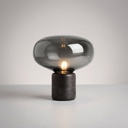 Lampa stołowa szklana z marmurową podstawą, postmodernistyczny design, ciepłe nastrojowe 0
