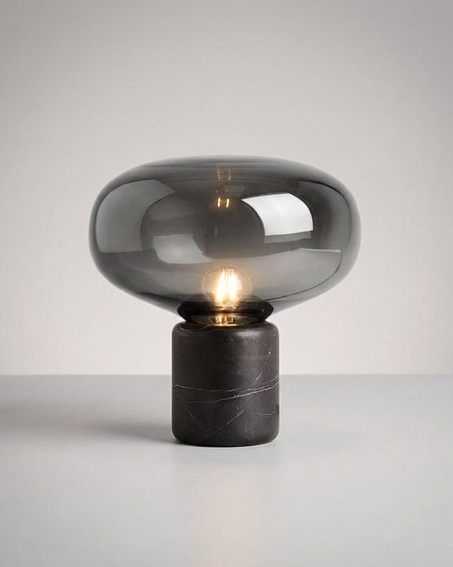 Lampa stołowa szklana z marmurową podstawą, postmodernistyczny design, ciepłe nastrojowe 0