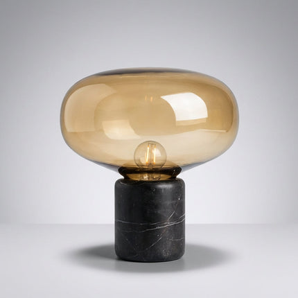 Lampa stołowa szklana z marmurową podstawą, postmodernistyczny design, ciepłe nastrojowe 2