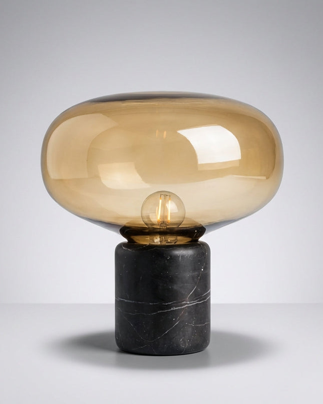 Lampa stołowa szklana z marmurową podstawą, postmodernistyczny design, ciepłe nastrojowe 2
