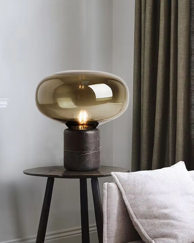 Lampa stołowa szklana z marmurową podstawą, postmodernistyczny design, ciepłe nastrojowe 4