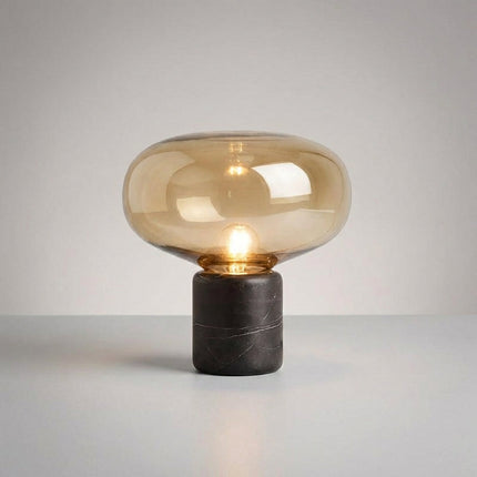 Lampa stołowa szklana z marmurową podstawą, postmodernistyczny design, ciepłe nastrojowe 6