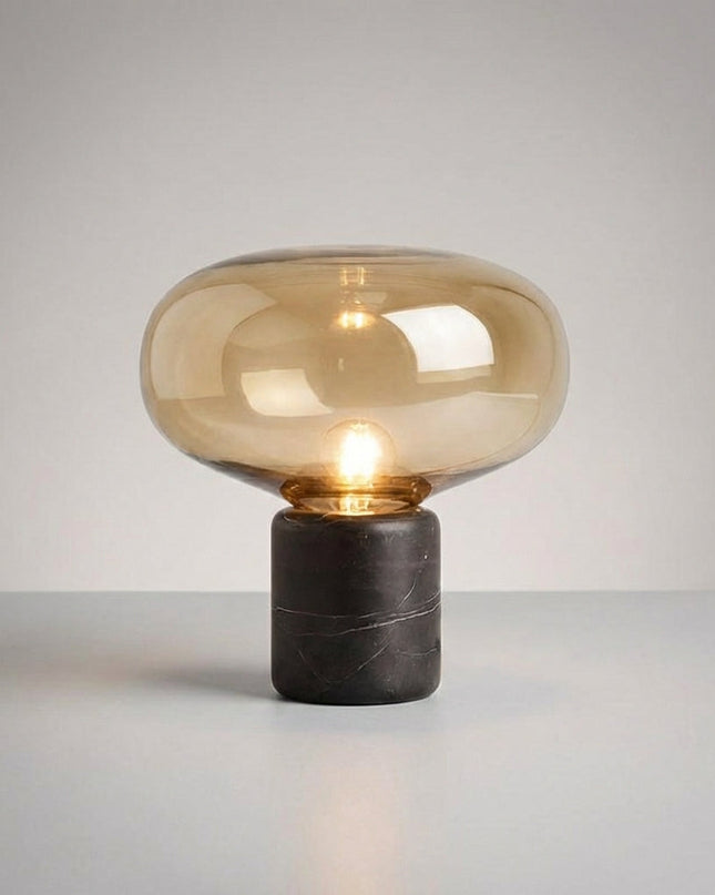 Lampa stołowa szklana z marmurową podstawą, postmodernistyczny design, ciepłe nastrojowe 6