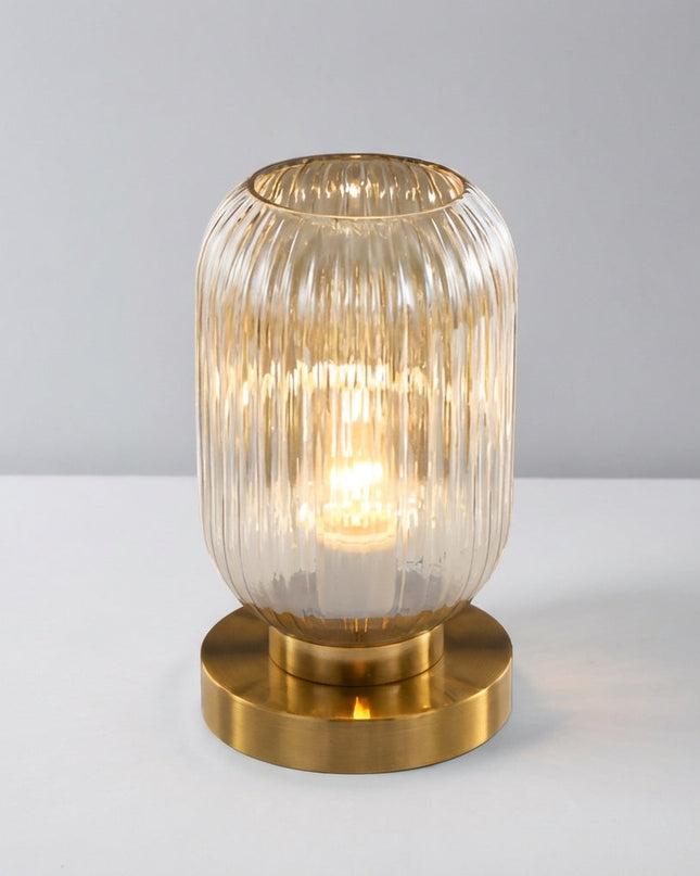 Lampa stołowa szklana z metalową podstawą LED w nowoczesnym designie, idealna do salonu i sypial 0