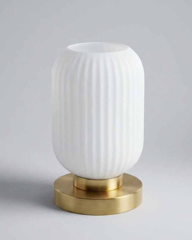 Lampa stołowa szklana z metalową podstawą LED w nowoczesnym designie, idealna do salonu i sypial 4