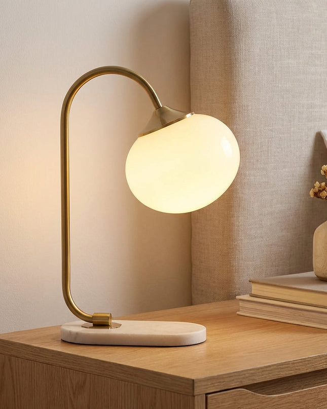 Lampa stołowa szklana z okrągłym kloszem E27, nowoczesny metalowy design idealna do salon 1