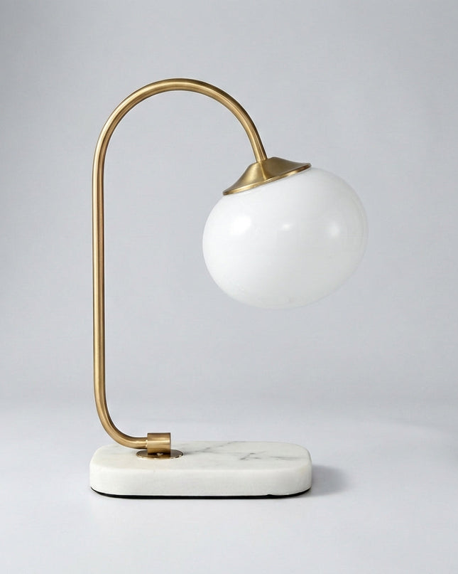 Lampa stołowa szklana z okrągłym kloszem E27, nowoczesny metalowy design idealna do salon 4