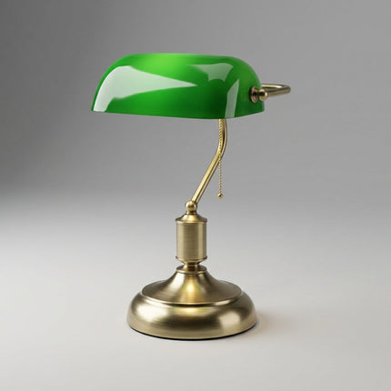 Lampa stołowa szklana z ręcznie wykonanym kloszem i polerowaną metalową podstawą, idealna do klasy 4
