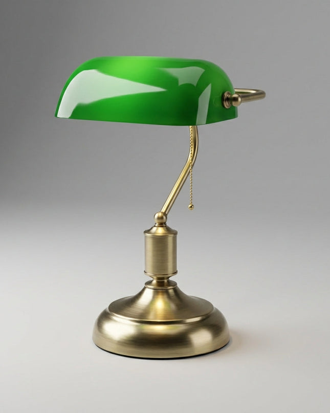 Lampa stołowa szklana z ręcznie wykonanym kloszem i polerowaną metalową podstawą, idealna do klasy 4