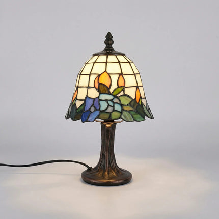 Lampa stołowa witrażowa LED z kloszem ze szkła i podstawą ze szczotkowanego niklu, now 2
