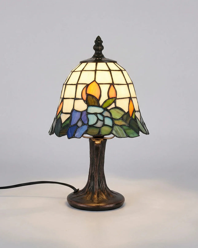 Lampa stołowa witrażowa LED z kloszem ze szkła i podstawą ze szczotkowanego niklu, now 2