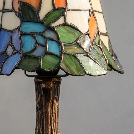 Lampa stołowa witrażowa LED z kloszem ze szkła i podstawą ze szczotkowanego niklu, now 3