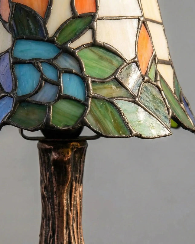 Lampa stołowa witrażowa LED z kloszem ze szkła i podstawą ze szczotkowanego niklu, now 3