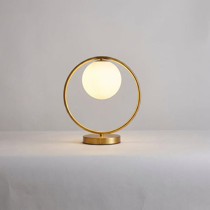 Lampa stołowa ściemniana z pierścieniem LED, szklana, nowoczesny design, regulowane światło, komp 0
