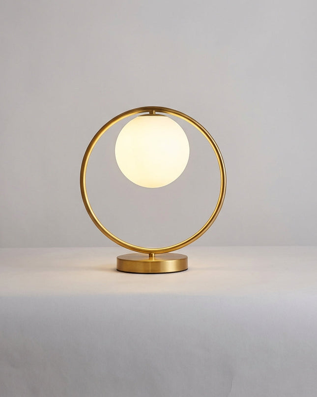Lampa stołowa ściemniana z pierścieniem LED, szklana, nowoczesny design, regulowane światło, komp 0