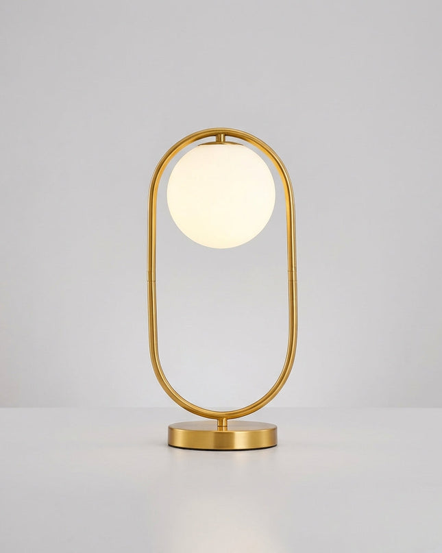 Lampa stołowa ściemniana z pierścieniem LED, szklana, nowoczesny design, regulowane światło, komp 5