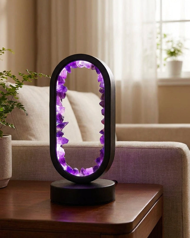 Lampa stołowa z ametystu o miękkim świetle otoczenia, owalna rama, idealna do salonów i 1