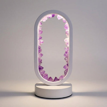 Lampa stołowa z ametystu o miękkim świetle otoczenia, owalna rama, idealna do salonów i 6