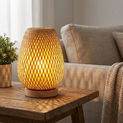 Lampa stołowa z bambusa z zasilaniem USB, ekologiczne i energooszczędne oświetlenie idealne do 0