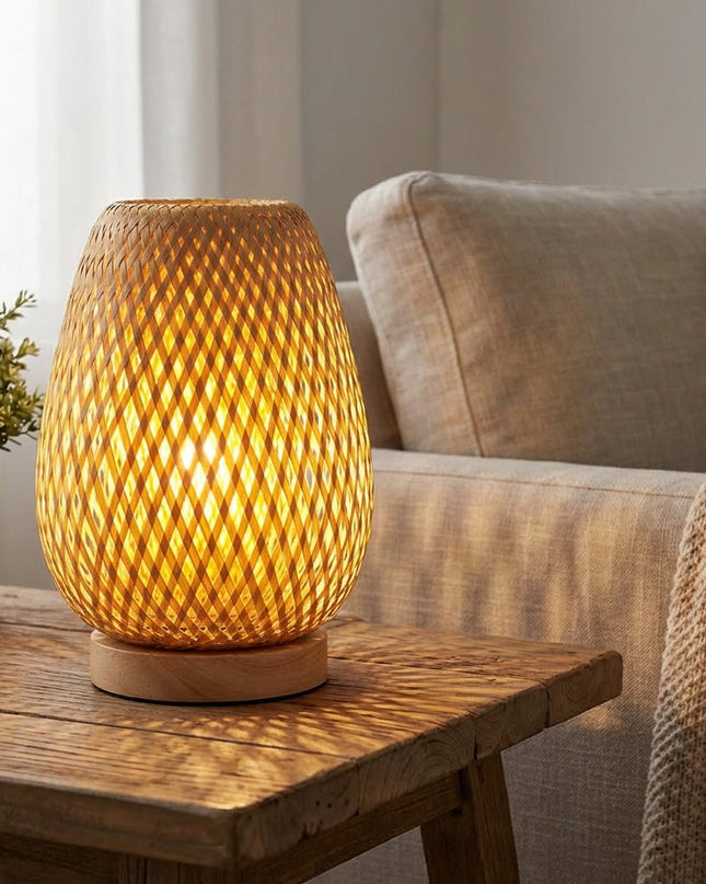 Lampa stołowa z bambusa z zasilaniem USB, ekologiczne i energooszczędne oświetlenie idealne do 0