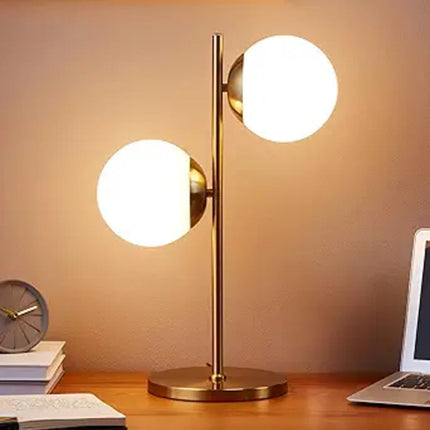 Lampa stołowa z matowego szkła, wyposażona w dwie żarówki, idealna do wnętrz w stylu sk 3