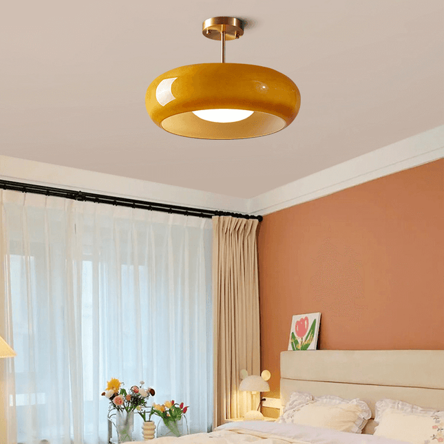 Lampa Sufitowa 11 Cal z Pomarańczową Kopułą – Vintage Styl do Salonu i Wnętrz, Wysokiej Jakości Miedź i Szkło 0