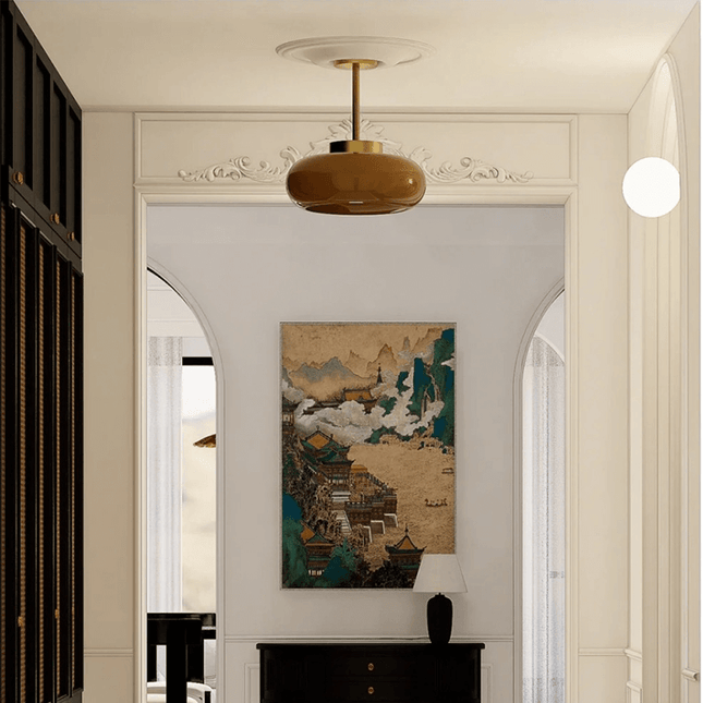 Lampa Sufitowa 11 Cal z Pomarańczową Kopułą – Vintage Styl do Salonu i Wnętrz, Wysokiej Jakości Miedź i Szkło 2