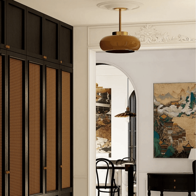 Lampa Sufitowa 11 Cal z Pomarańczową Kopułą – Vintage Styl do Salonu i Wnętrz, Wysokiej Jakości Miedź i Szkło 3